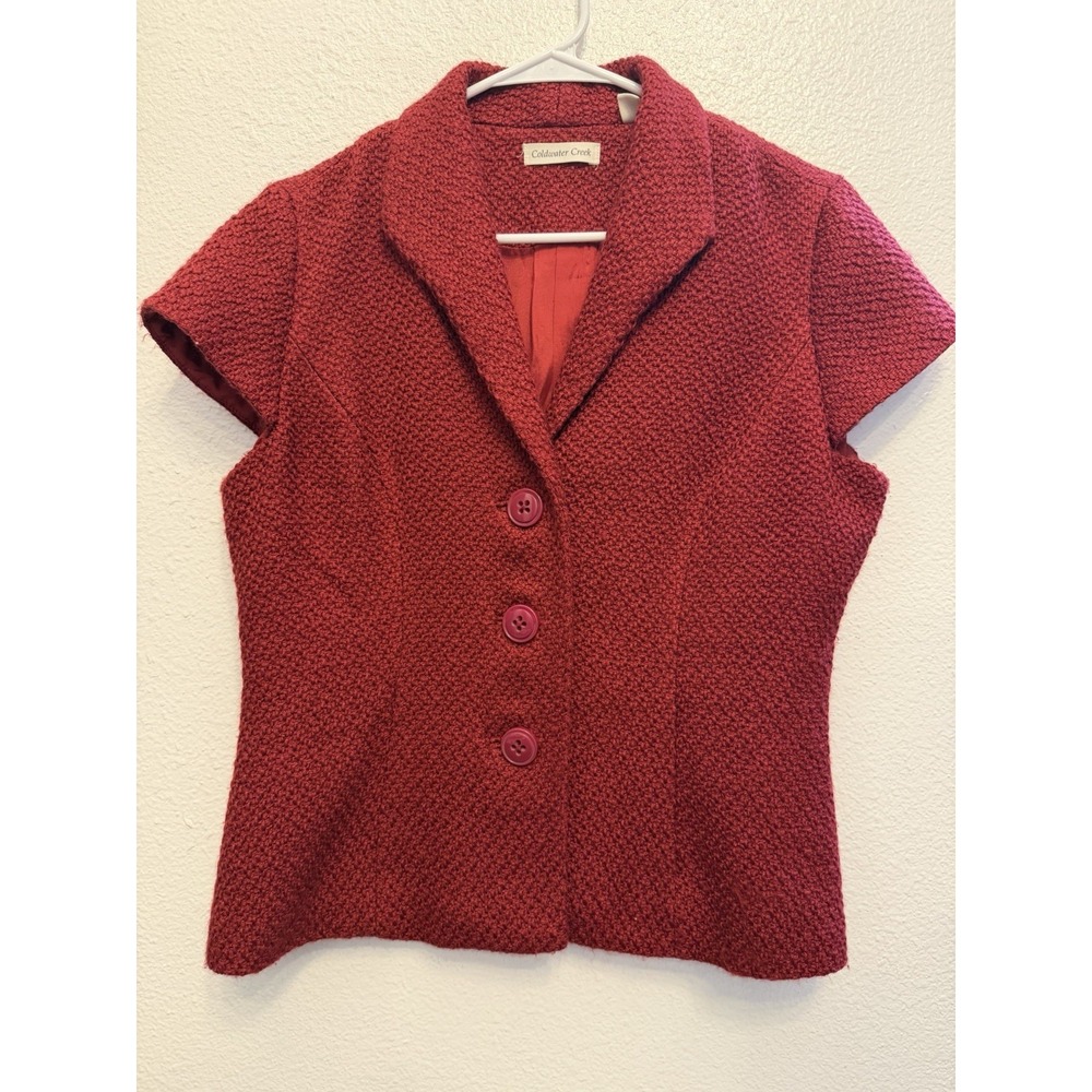Coldwater Creek Tweed Blazer Jacket Sz 12 Wool Blend Red Boucle Nubby Textured